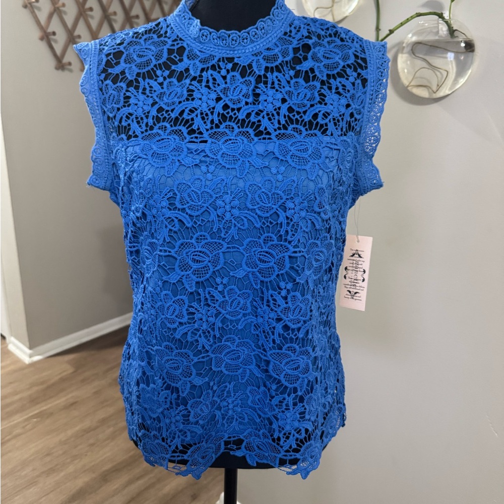 Nanette Lepore Women's Sleeveless Mockneck Lace Top w/ Exposed Zipper